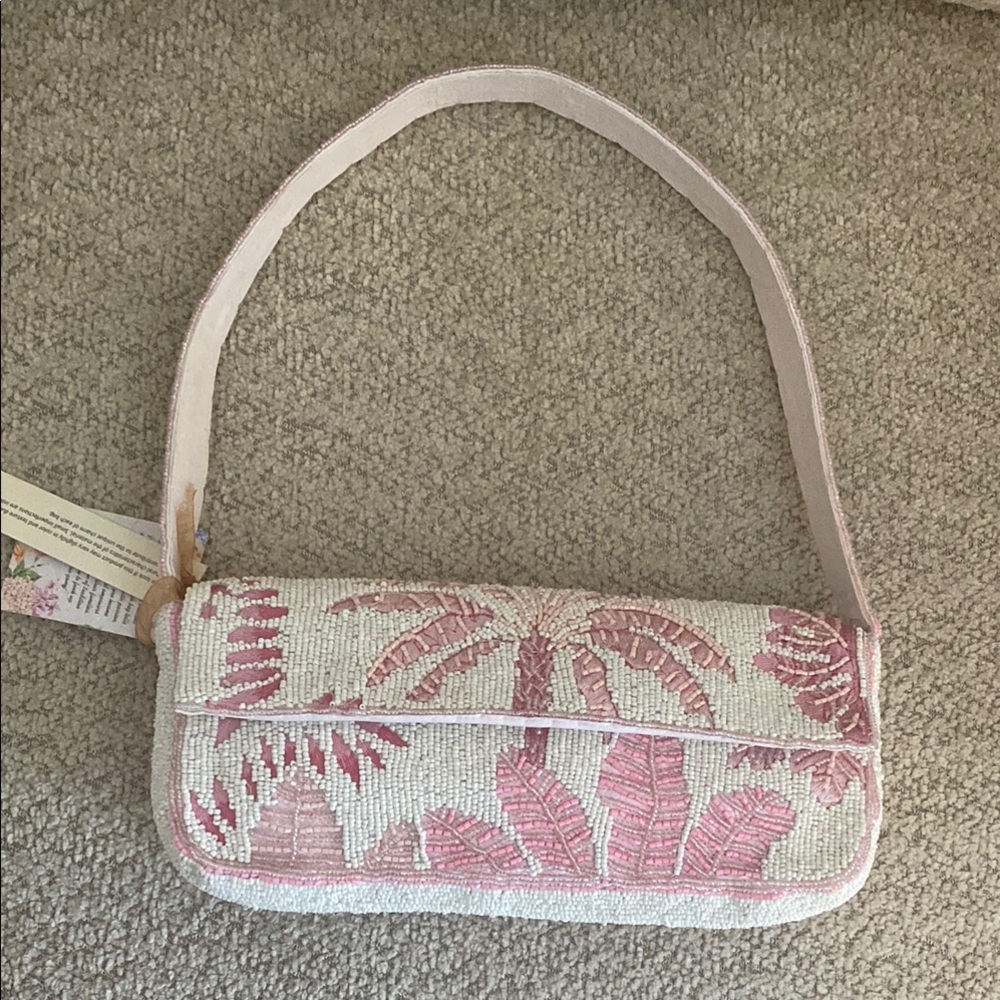 Tjmaxx Viral TikTok Beaded Bag- Pink Palm-Leaf Shoulder Bag